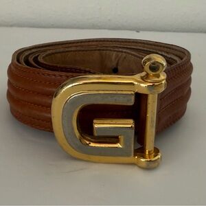 Brown Leather Belt with Gold Buckle